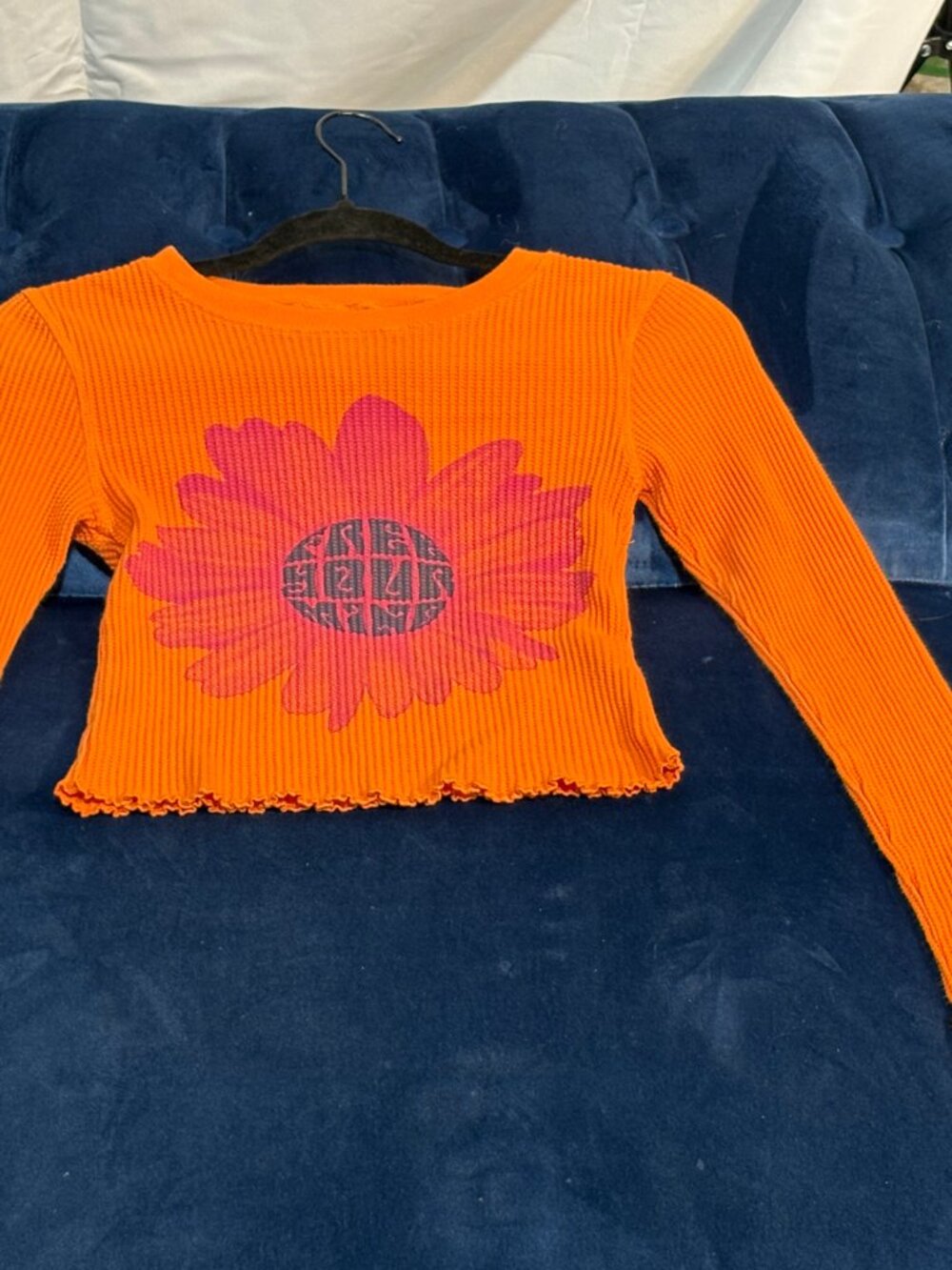 Urban Outfitters Shawni "Free Your Mind" Orange Ribbed Crop Long Sleeve Top S - Picture 4 of 5